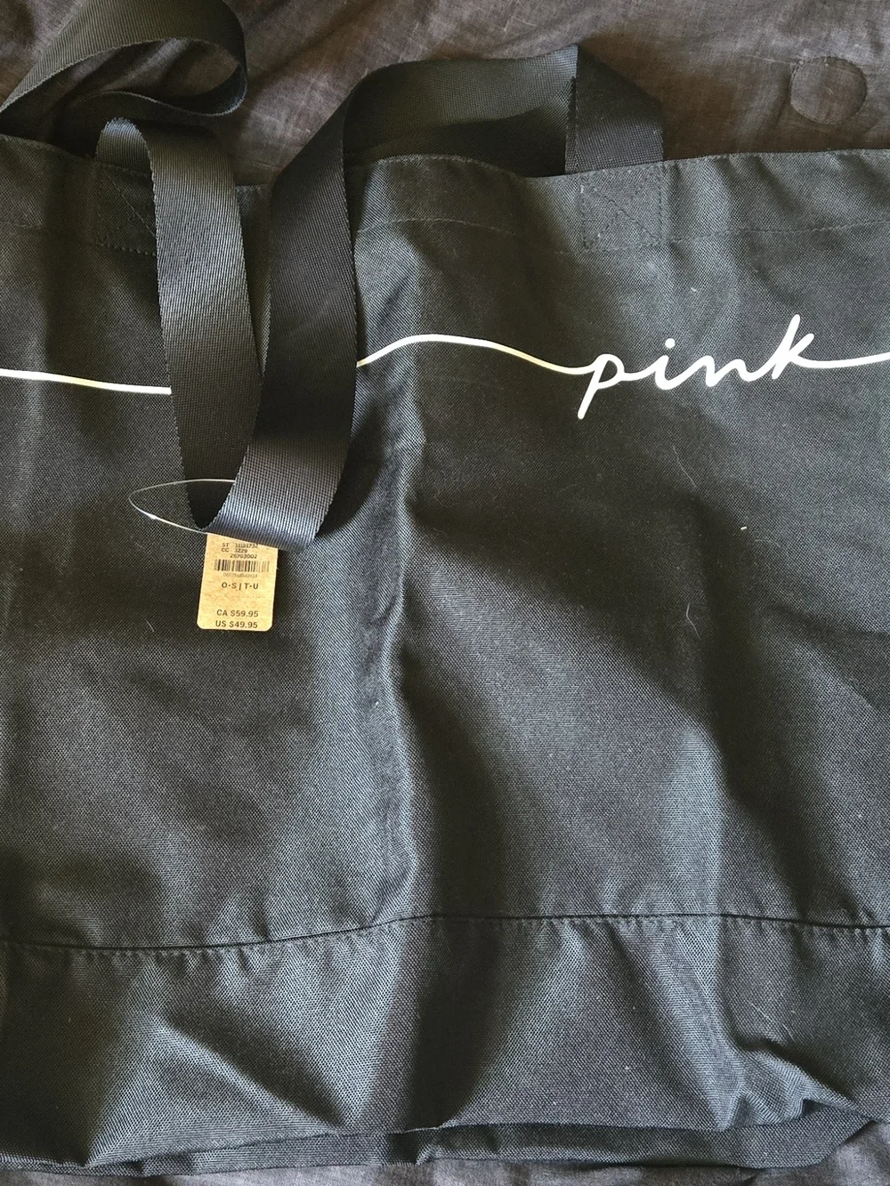 PINK Victoria's Secret Black Canvas Tote with White Script